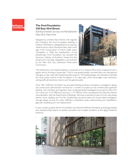 The Ford Foundation 320 East 43Rd Street Building Envelope Surveys and Rehabilitation New York, New York