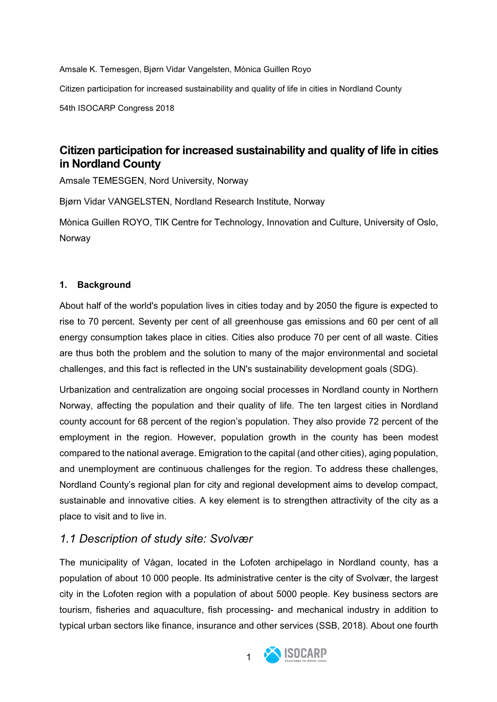 Citizen Participation for Increased Sustainability and Quality of Life in Cities in Nordland County