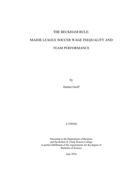 Major League Soccer Wage Inequality and Team Performance