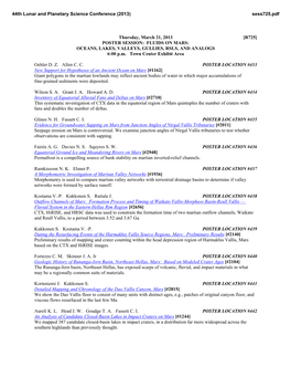 Thursday, March 21, 2013 [R725] POSTER SESSION: FLUIDS on MARS: OCEANS, LAKES, VALLEYS, GULLIES, RSLS, and ANALOGS 6:00 P.M