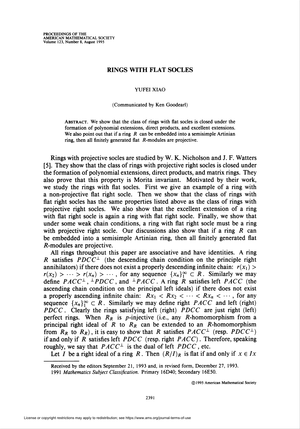 RINGS with FLAT SOCLES Define PACC1 , LPDCC, and ±PACC. a Ring R Satisfies Left PACC