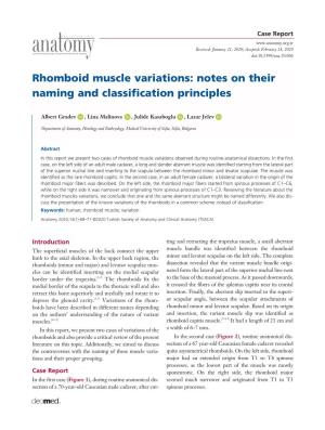 Rhomboid Muscle Variations: Notes on Their Naming and Classification Principles