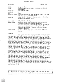 AVAILABLE from DOCUMENT RESUME PS 024 494 the Sharing Circle: Themes for Home and School Fearon Teacher Aids, 299 Jefferson Road