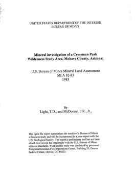 Mineral Investigation of a Crossman Peak Wilderness Study Area, Mohave County, Arizona