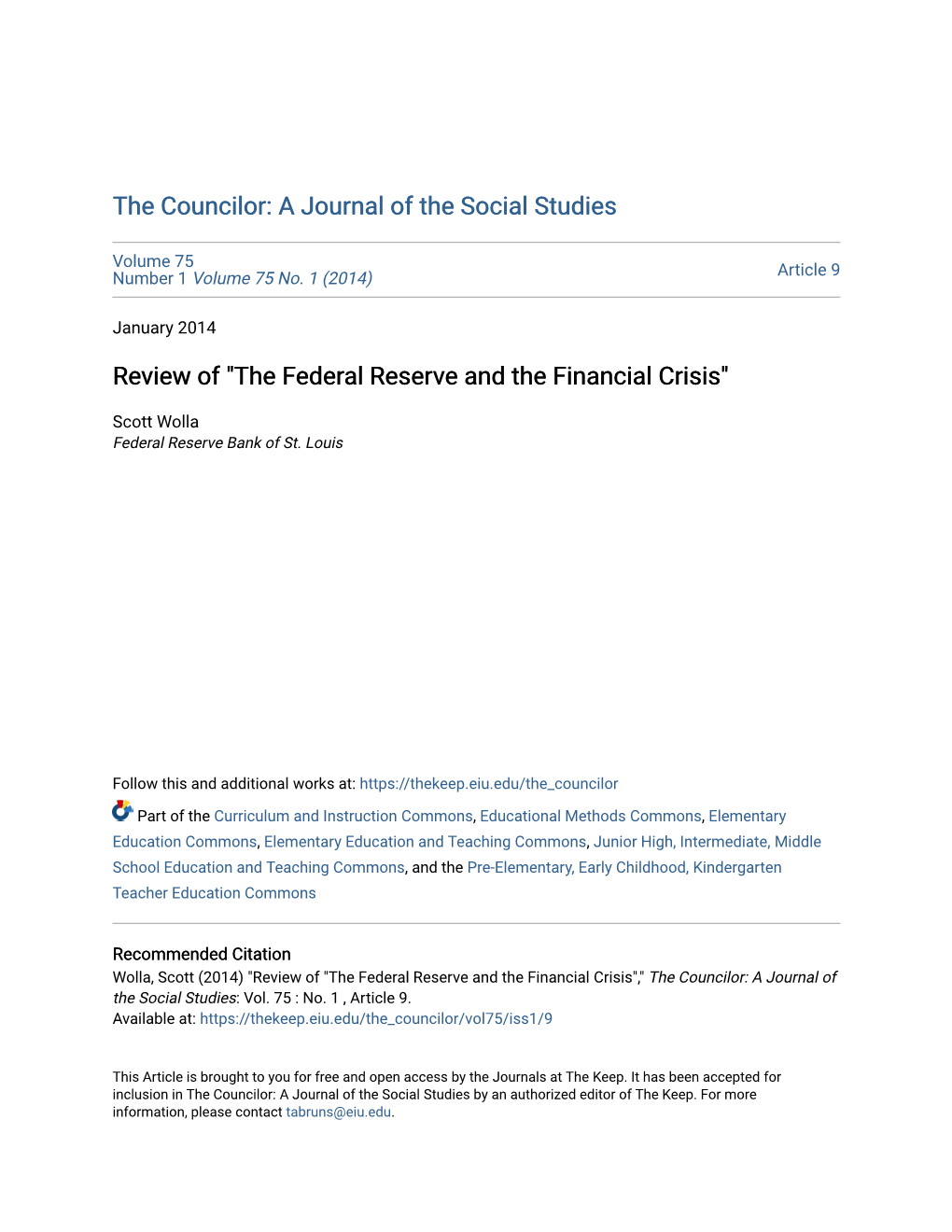 Review of "The Federal Reserve and the Financial Crisis"