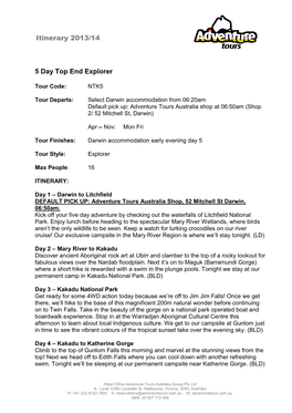 Itinerary and Trip Notes