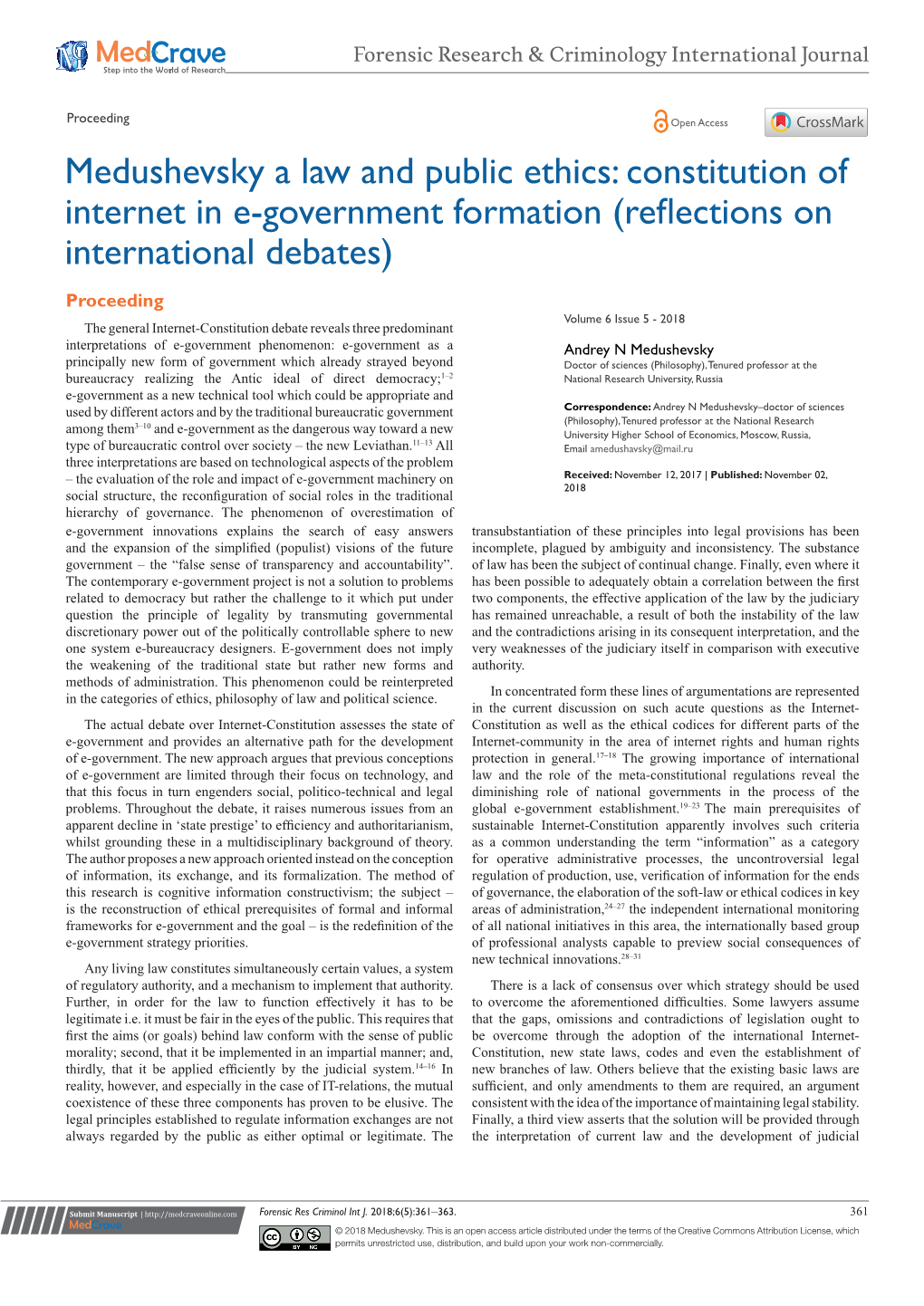 Constitution of Internet in E-Government Formation (Reflections on International Debates)