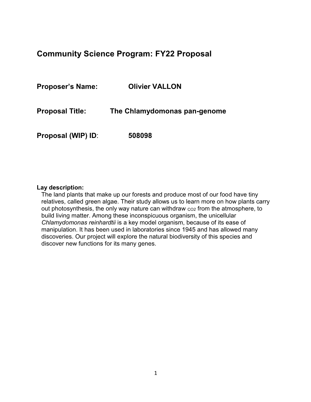 Community Science Program: FY22 Proposal