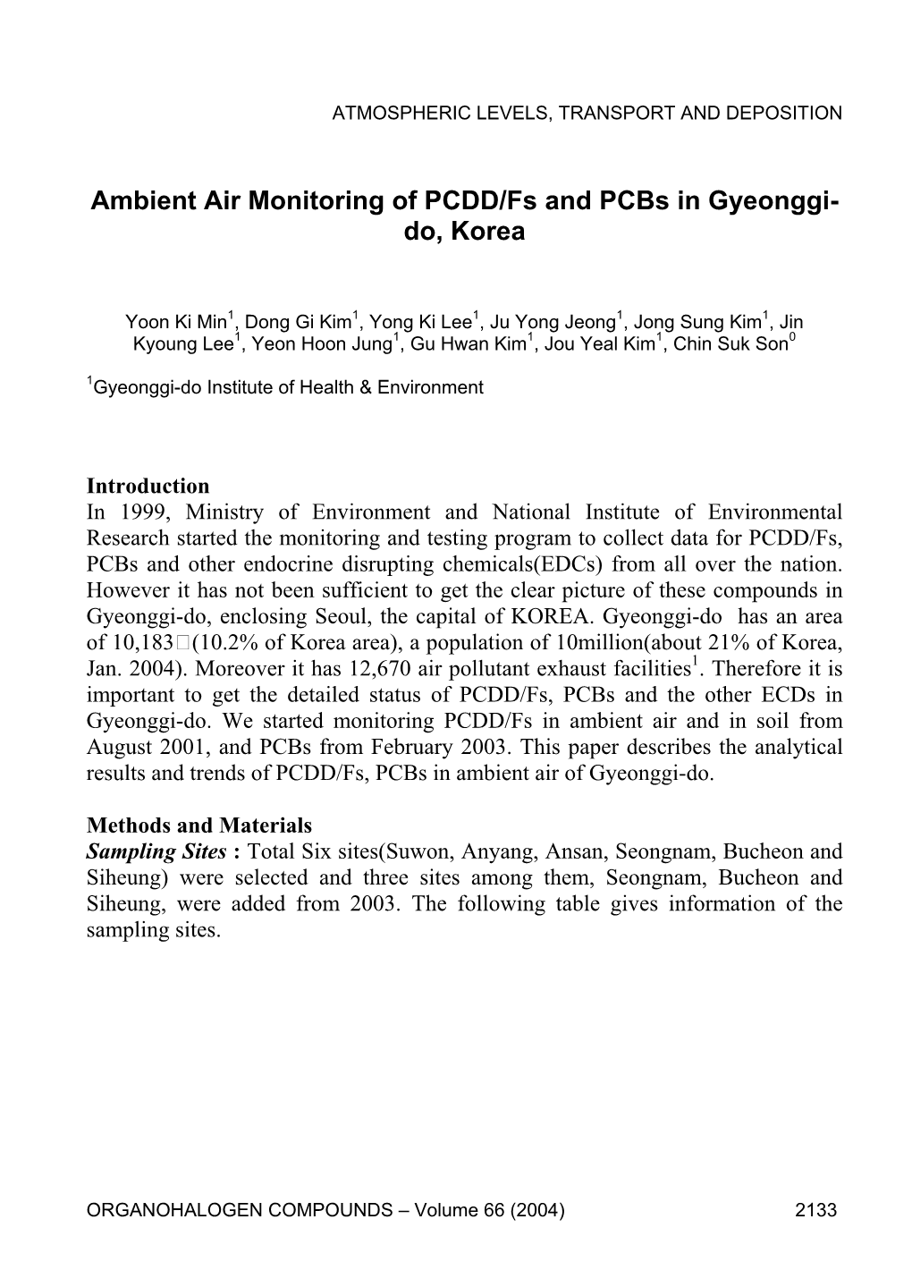 Ambient Air Monitoring of PCDD/Fs and Pcbs in Gyeonggi- Do, Korea