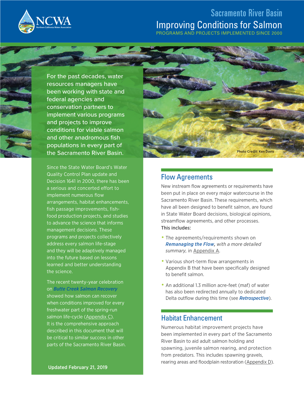 Sacramento River Basin Improving Conditions for Salmon PROGRAMS and PROJECTS IMPLEMENTED SINCE 2000