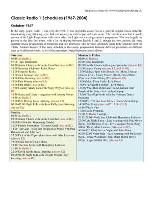 Classic Radio 1 Schedules (1967-2004)