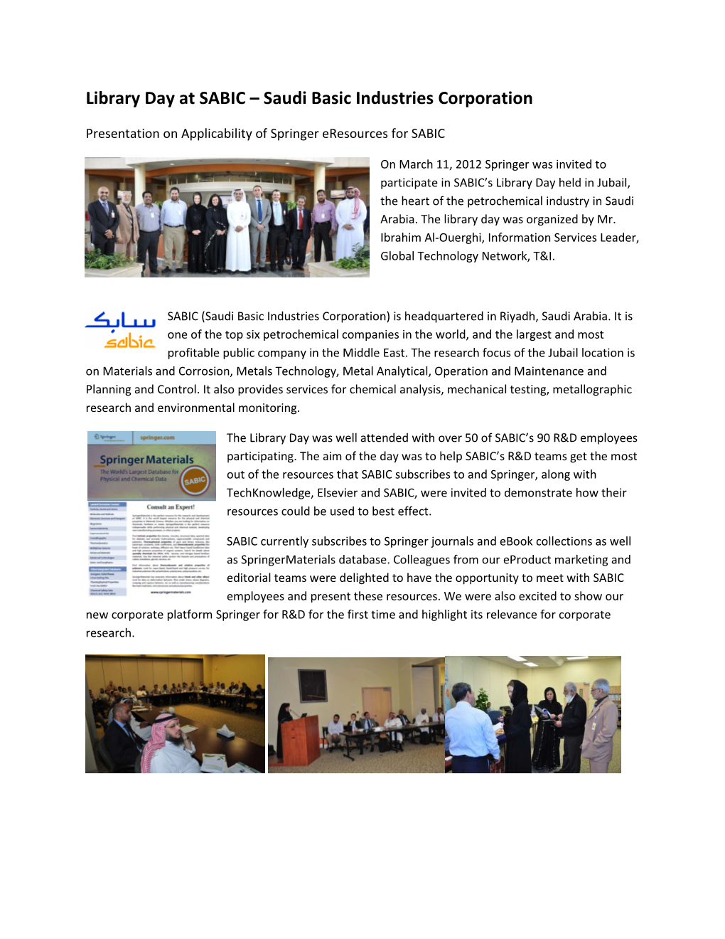 Library Day at SABIC – Saudi Basic Industries Corporation