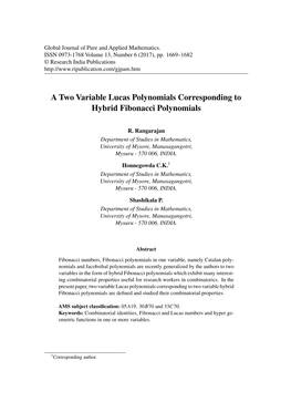 A Two Variable Lucas Polynomials Corresponding to Hybrid Fibonacci Polynomials