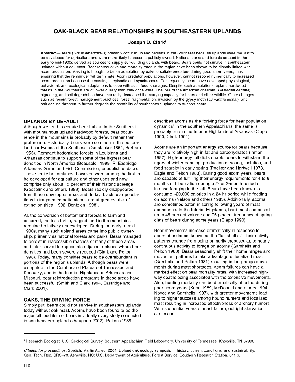 Oak-Black Bear Relationships in Southeastern Uplands