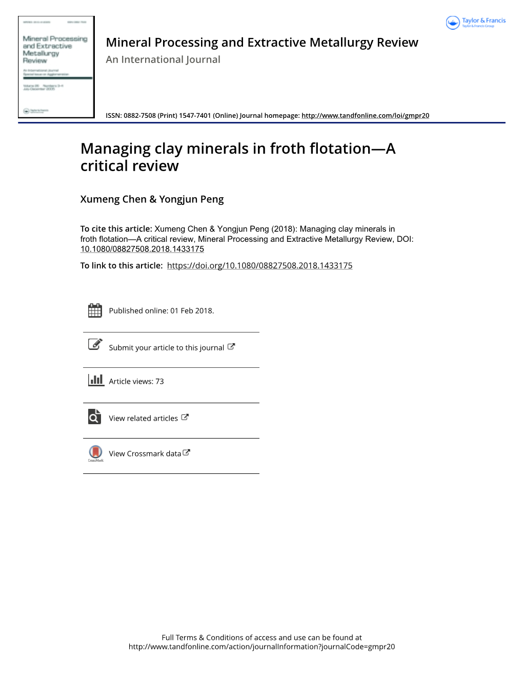 Managing Clay Minerals in Froth Flotation—A Critical Review