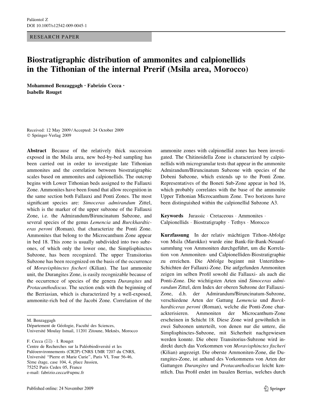 Biostratigraphic Distribution of Ammonites and Calpionellids in the Tithonian of the Internal Prerif (Msila Area, Morocco)