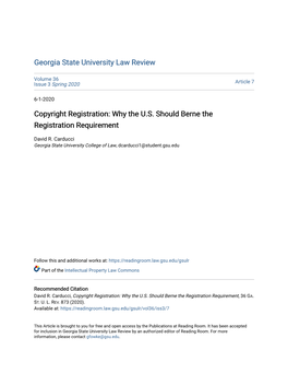 Copyright Registration: Why the U.S. Should Berne the Registration Requirement