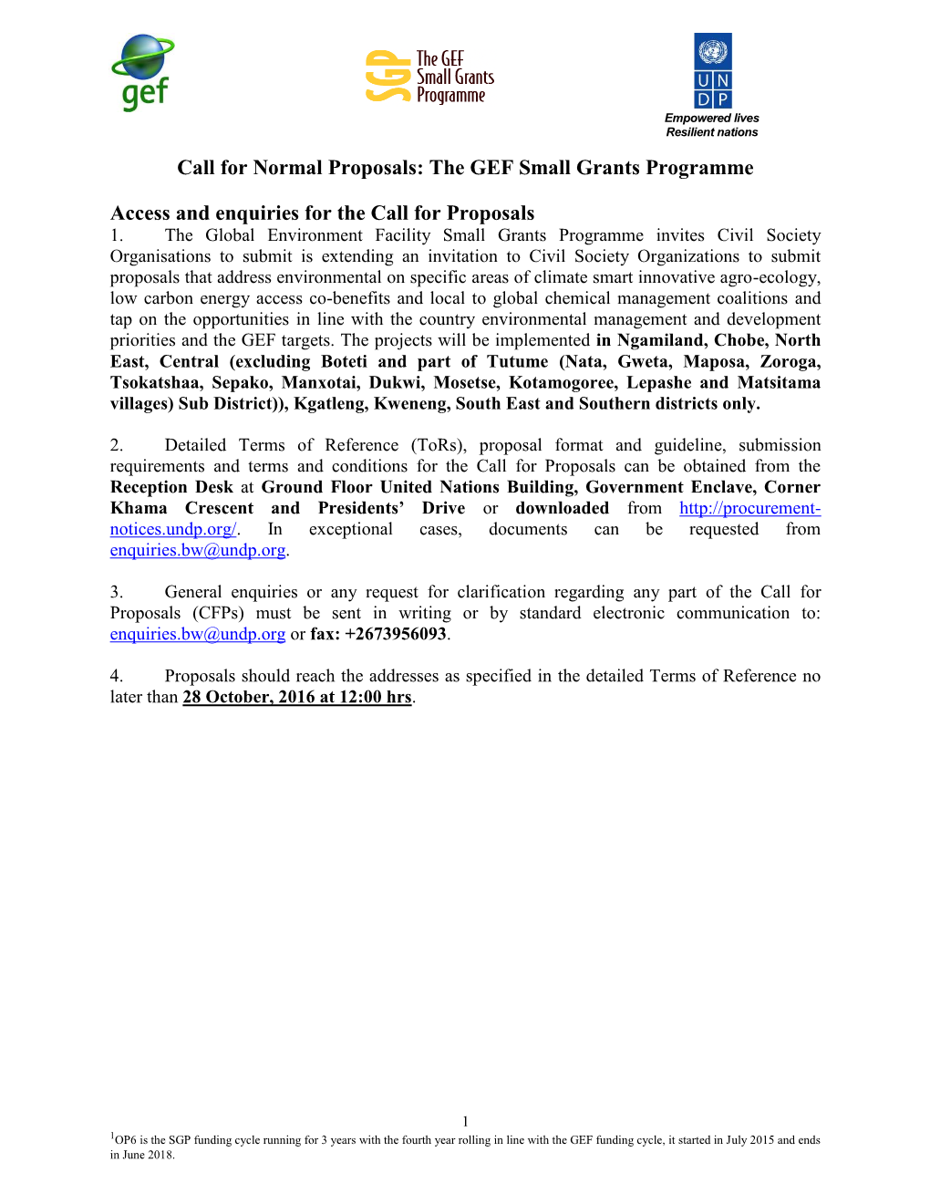 Call for Normal Proposals: the GEF Small Grants Programme Access