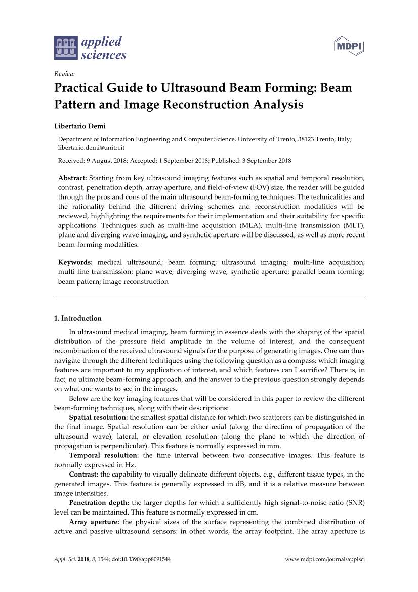 Practical Guide to Ultrasound Beam Forming: Beam Pattern and Image Reconstruction Analysis