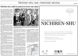 Nichiren-Shu War Memorial Service (Publicity) Nichiren-Shu Calls for Peace to Honor War Dead