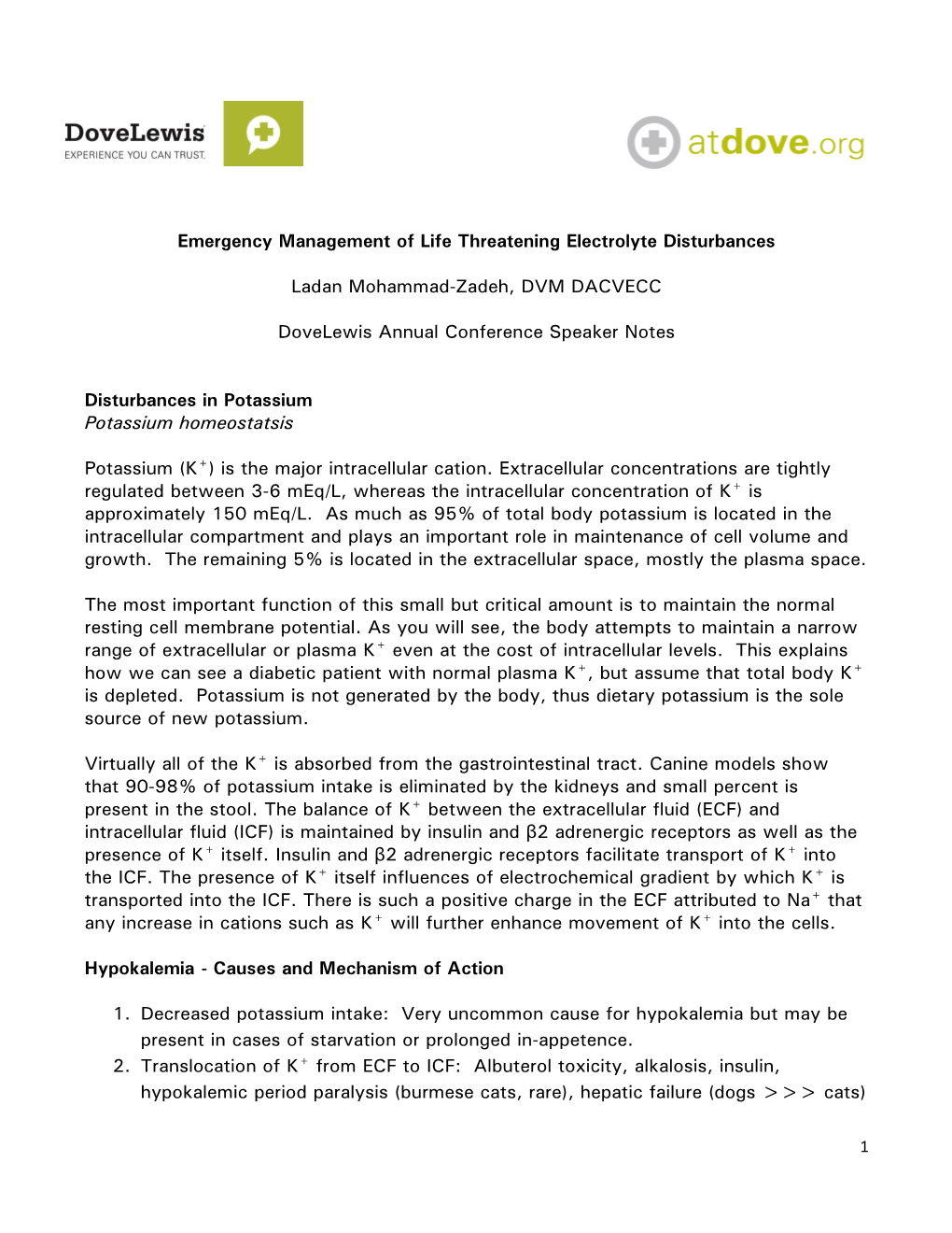 Recognition and Treatment of Life Threatening Electrolyte Disturbances