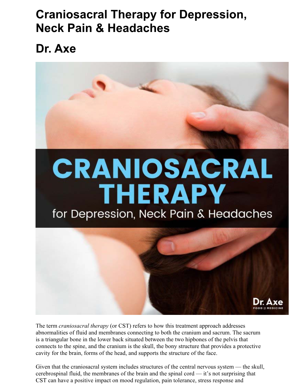 Craniosacral Therapy for Depression, Neck Pain & Headaches Dr