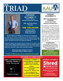 The Tuesday, October 17 Tom Torlakson