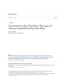 The Legacy of Duncan Campbell Scott by Mark Abley