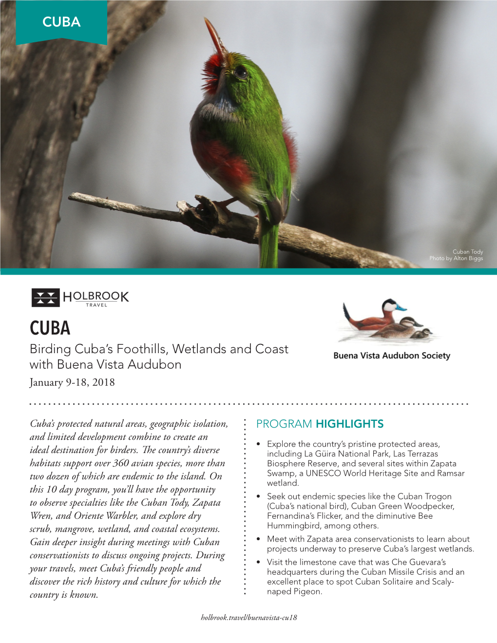 Birding Cuba's Foothills, Wetlands and Coast with Buena Vista Audubon