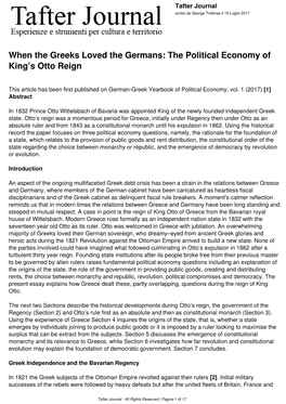 The Political Economy of King's Otto Reign