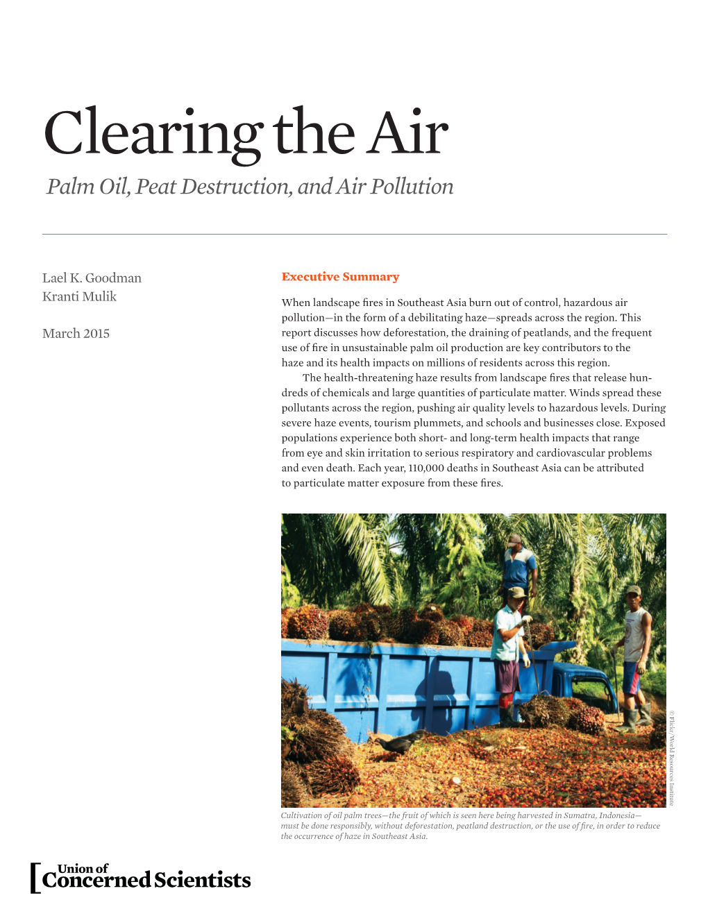 Clearing the Air Palm Oil, Peat Destruction, and Air Pollution