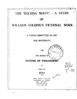 Golding Novel' : �Studg of William Golding's Fictional Work Submitted B Smt