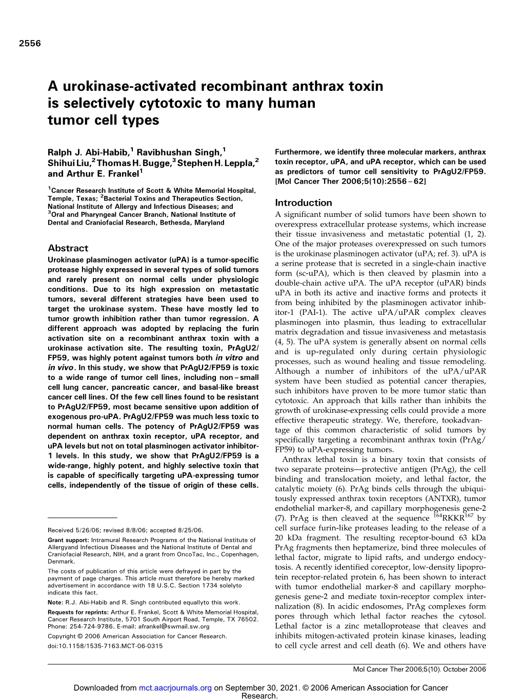 A Urokinase-Activated Recombinant Anthrax Toxin Is Selectively Cytotoxic to Many Human Tumor Cell Types