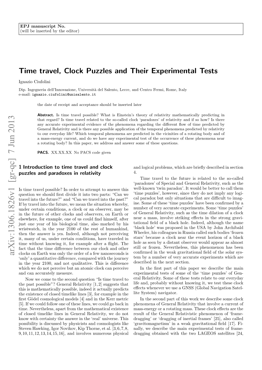 Time Travel, Clock Puzzles and Their Experimental Tests