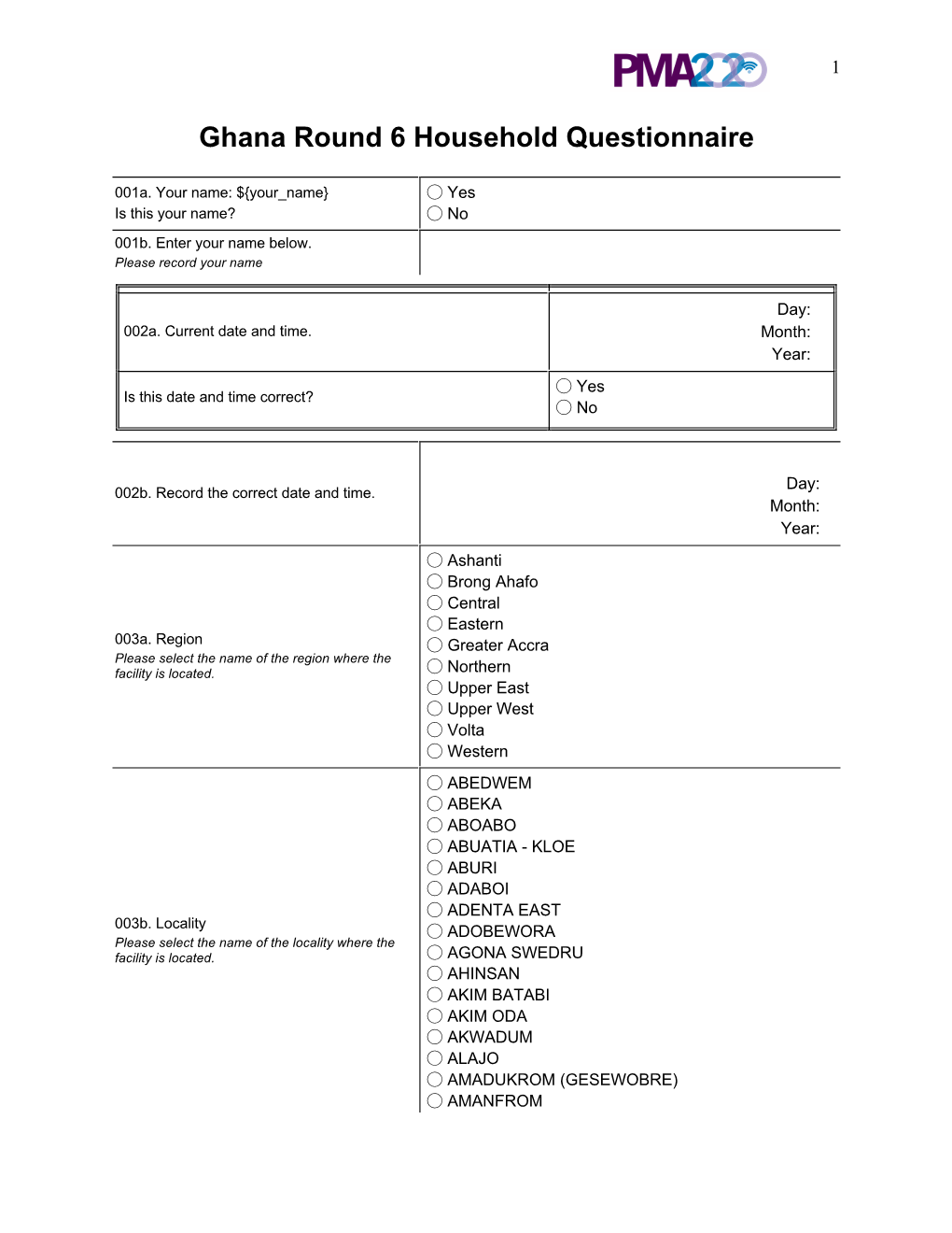 Ghana Round 6 Household Questionnaire