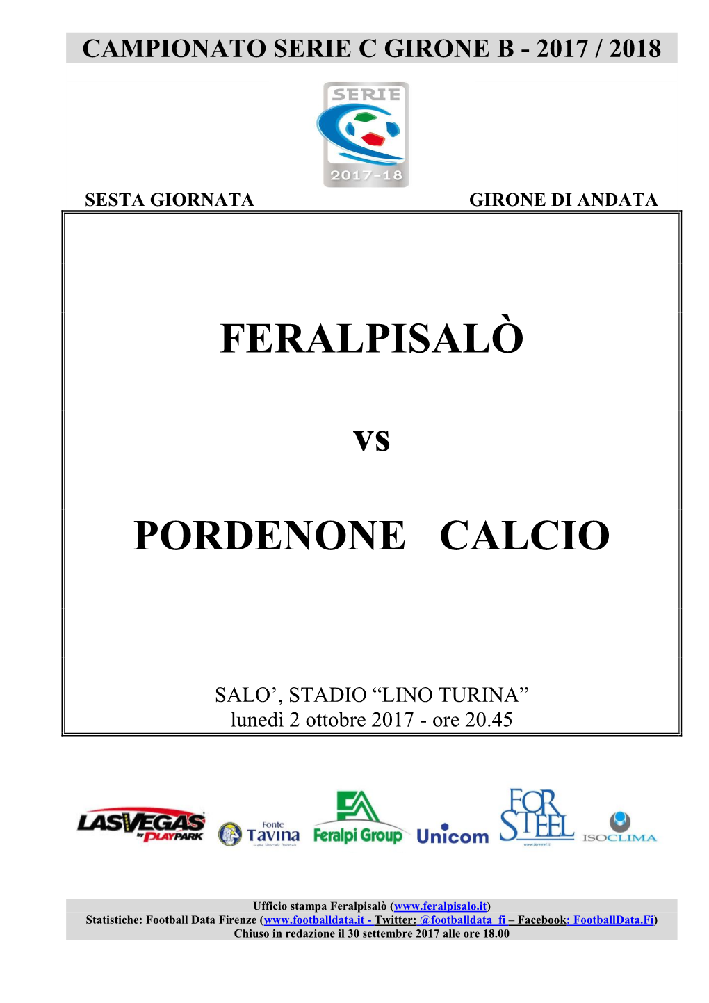 FERALPISALÒ Vs PORDENONE CALCIO