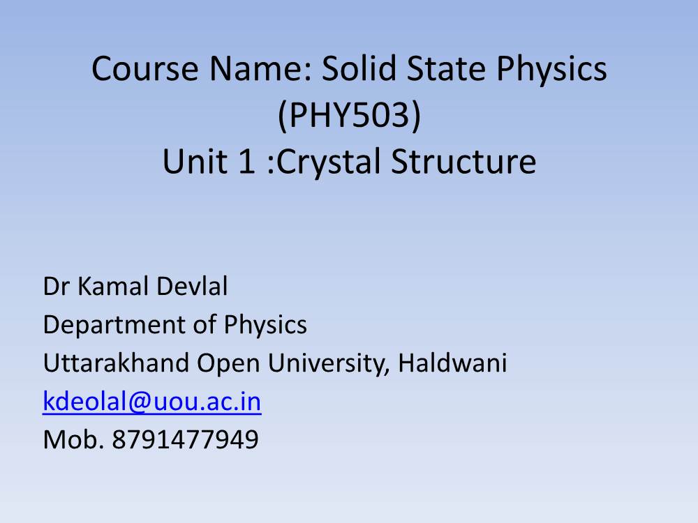 Solid State Physics Unit 1 Crystal Structure