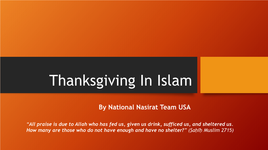 Thanksgiving in Islam