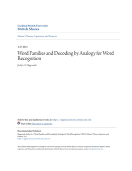Word Families and Decoding by Analogy for Word Recognition Jerilyn A