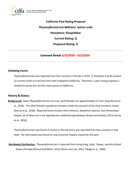 Thysanofiorinia Leei Pest Rating Proposal