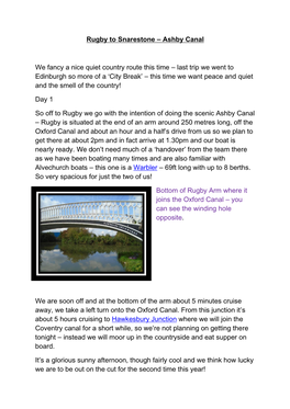Rugby to Snarestone – Ashby Canal We Fancy a Nice Quiet Country Route This Time – Last Trip We Went to Edinburgh So More Of