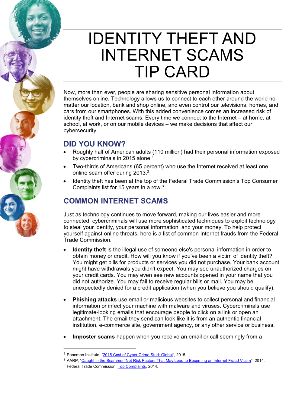 Identity Theft and Internet Scams Tip Card