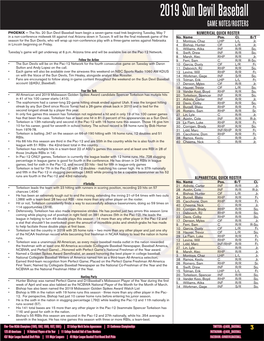 2019 Sun Devil Baseball GAME NOTES/ROSTERS PHOENIX -- the No