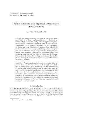 Finite Automata and Algebraic Extensions of Function Fields