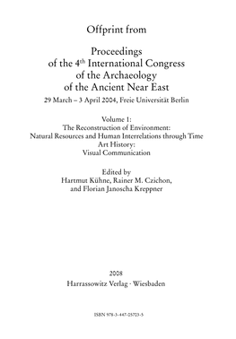 Offprint from Proceedings of the 4Th International Congress of The