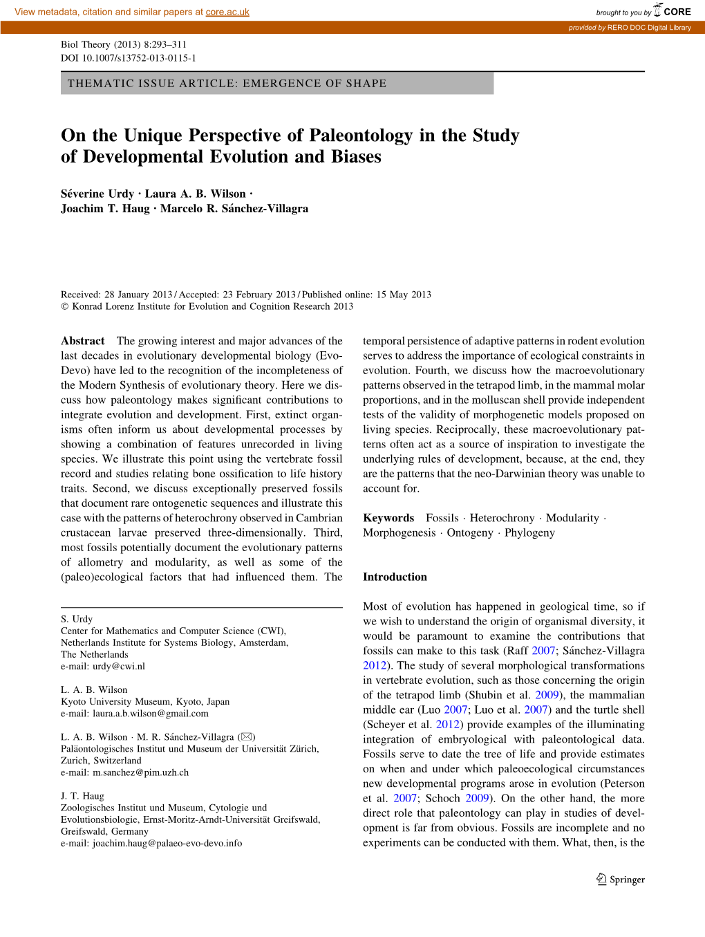 On the Unique Perspective of Paleontology in the Study of Developmental Evolution and Biases