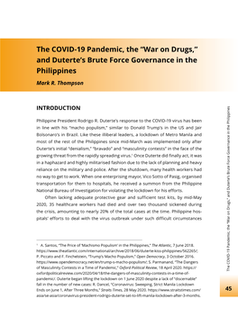 The COVID-19 Pandemic, the “War on Drugs,” and Duterte's Brute Force Governance in the Philippines