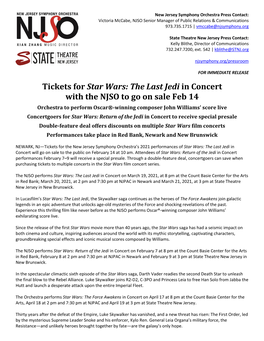 Tickets for Star Wars: the Last Jedi in Concert with the NJSO to Go on Sale Feb 14