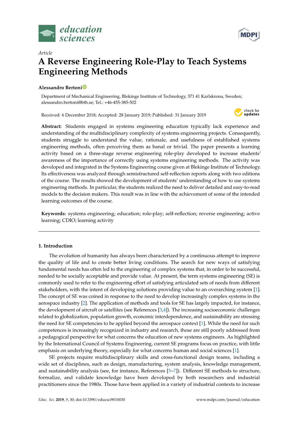 A Reverse Engineering Role-Play to Teach Systems Engineering Methods