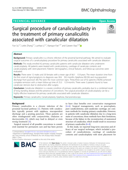 Surgical Procedure of Canaliculoplasty in the Treatment of Primary